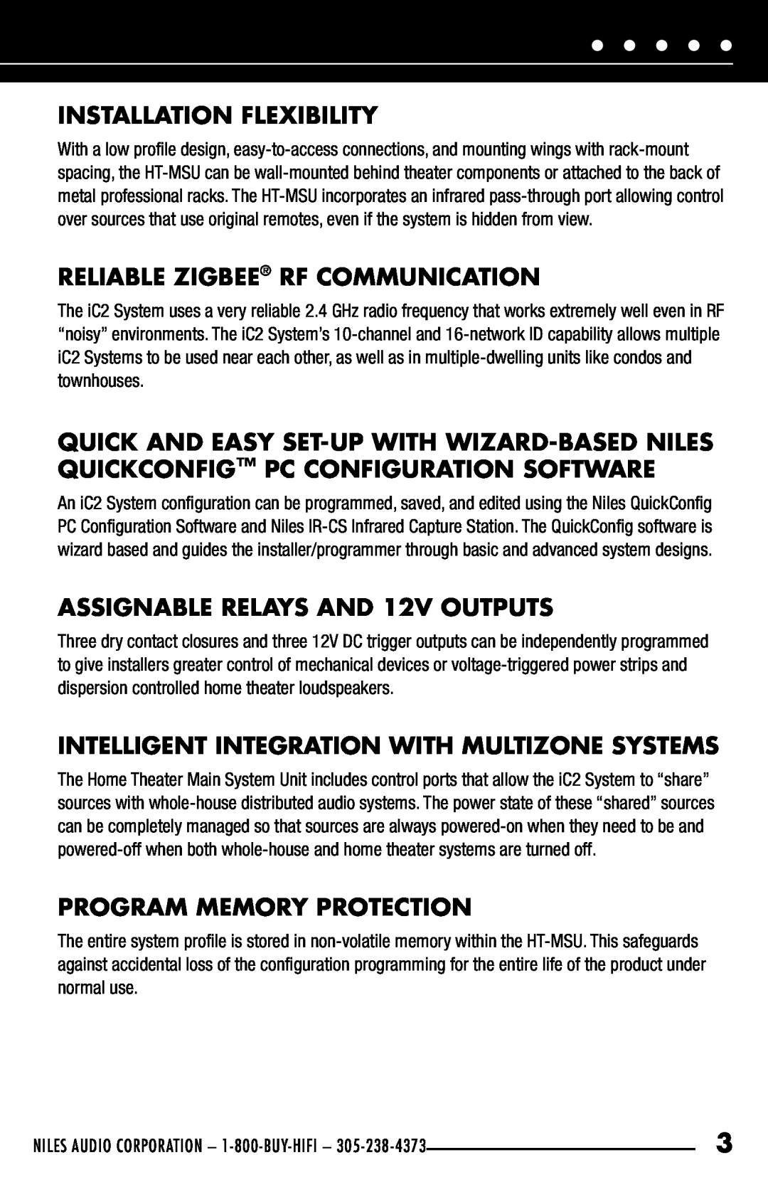 Niles Audio iC2 manual Installation Flexibility, Reliable Zigbee Rf Communication, ASSIGNABLE RELAYS AND 12V OUTPUTS 