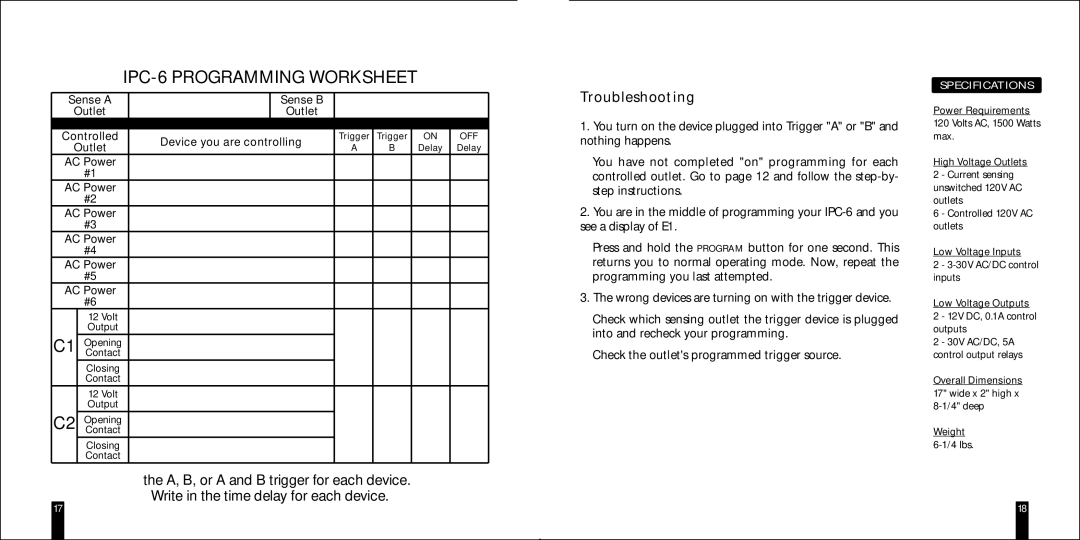 Niles Audio IPC-6 specifications Troubleshooting, Sense a Sense B, Device you are controlling 