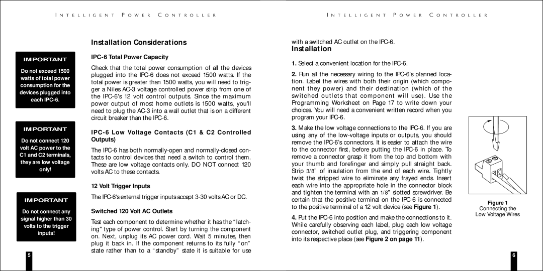 Niles Audio IPC-6 specifications Installation Considerations 