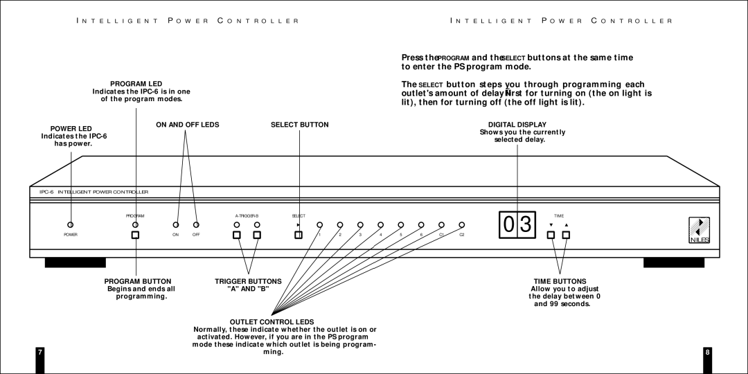 Niles Audio IPC-6 specifications Program LED 