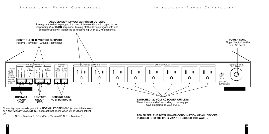 Niles Audio IPC-6 specifications Contact Sensing Group 