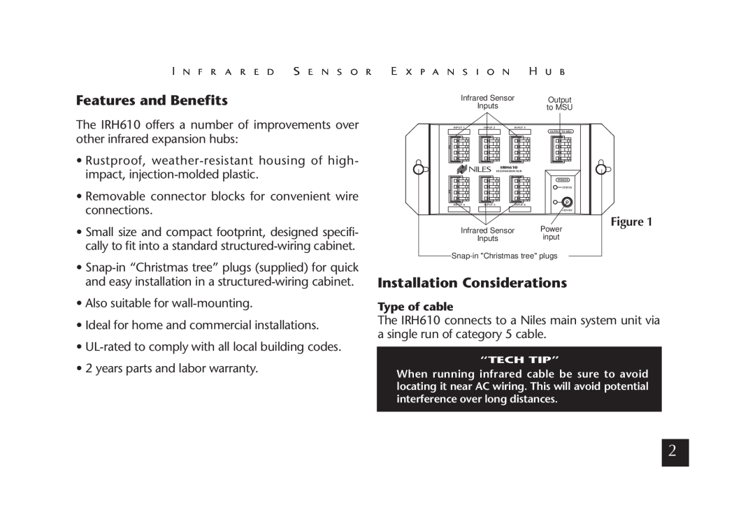 Niles Audio IRH610 manual Features and Benefits, Installation Considerations 