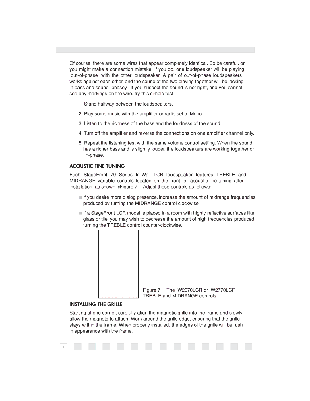 Niles Audio IW2550LCR, IW2650LCR, IW2770LCR, IW2670LCR manual Acoustic Fine Tuning, Installing the Grille 