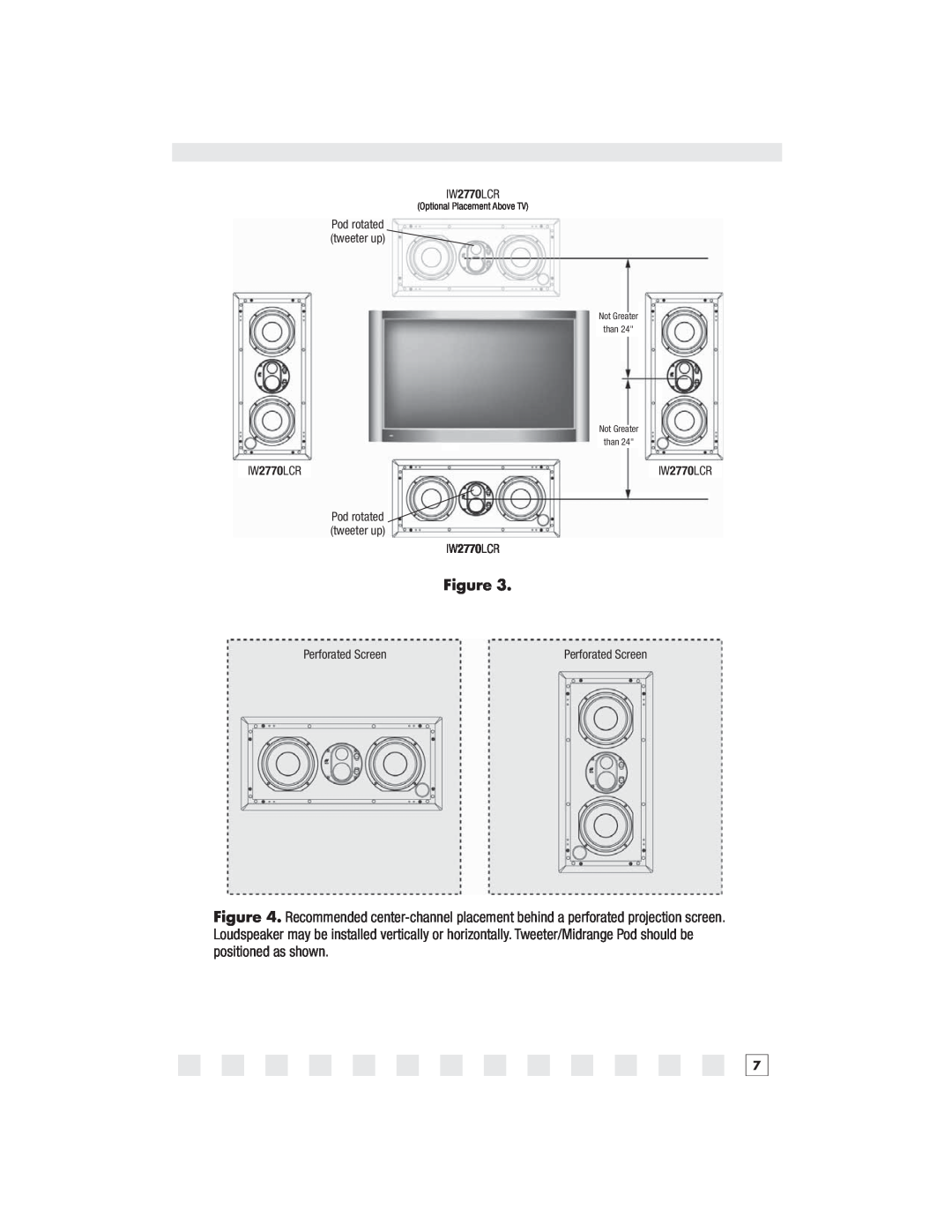 Niles Audio IW2650LCR manual IW2770LCR, Perforated Screen, Optional Placement Above TV, Not Greater than Not Greater than 