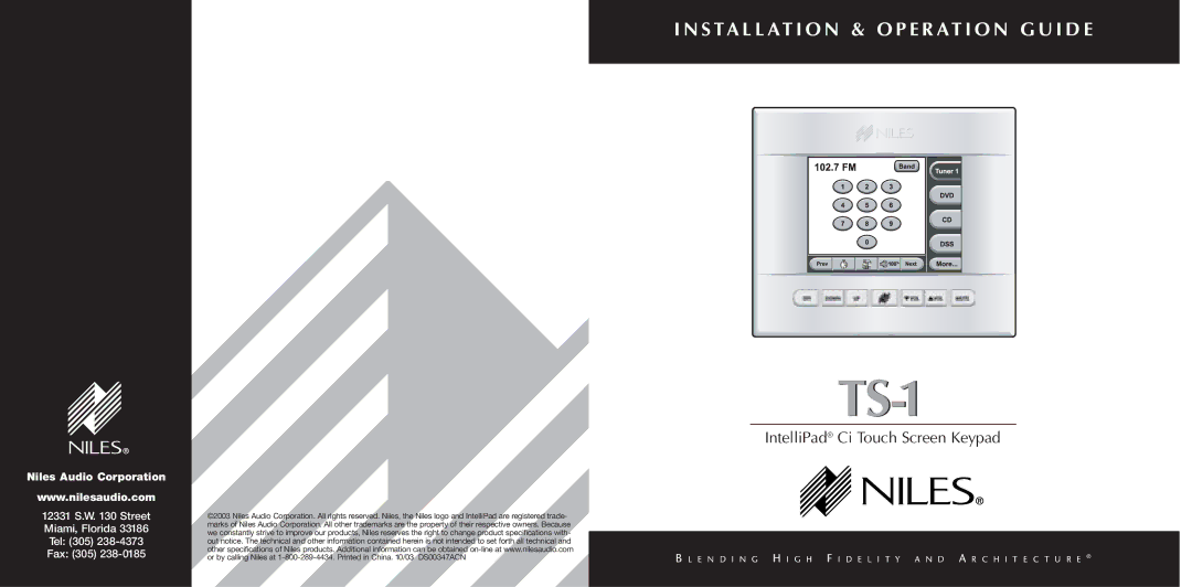 Niles Audio LZR510 manual TS-1 