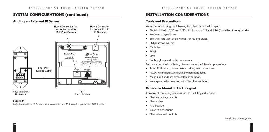 Niles Audio LZR510 manual Installation Considerations, Adding an External IR Sensor, Tools and Precautions 