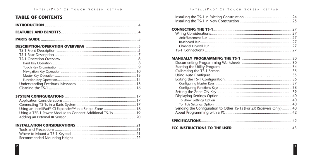 Niles Audio LZR510 manual Table of Contents 