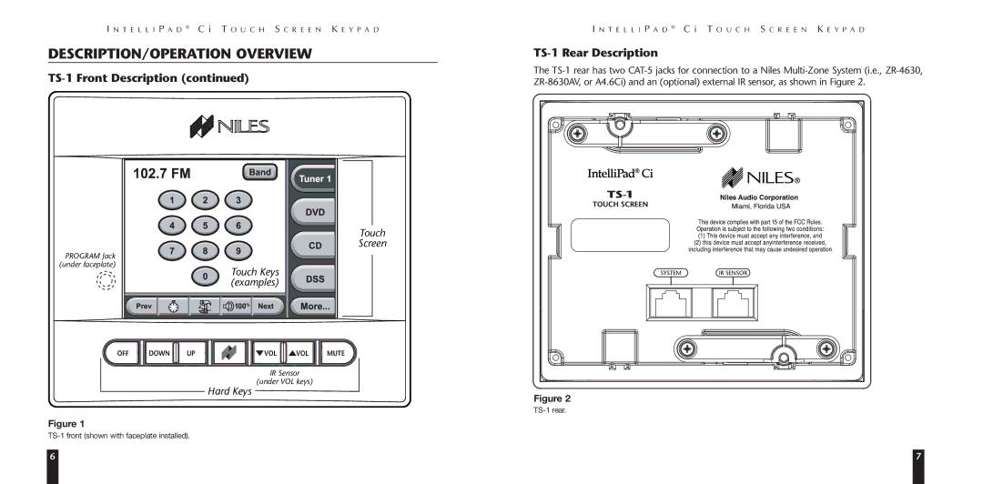 Niles Audio LZR510 manual TS-1 Rear Description, Hard Keys 