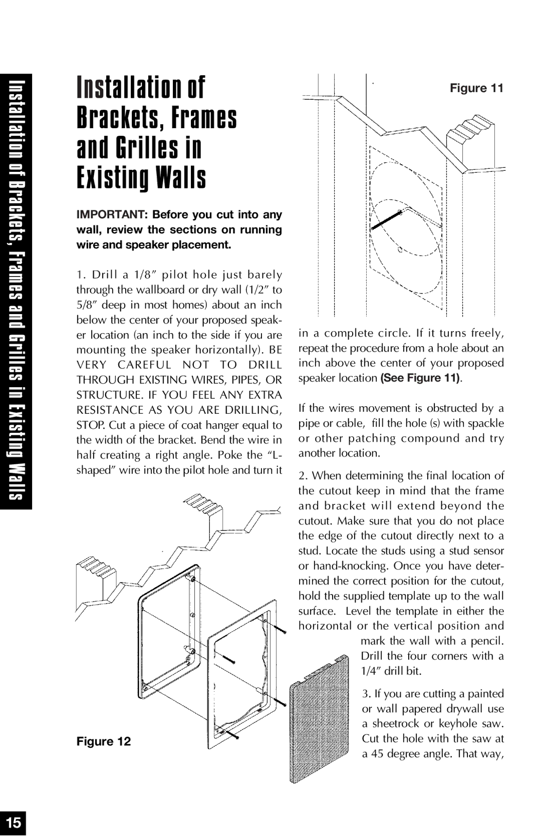 Niles Audio MP6, MP5 manual Installation Brackets, Frames Grilles Existing Walls 