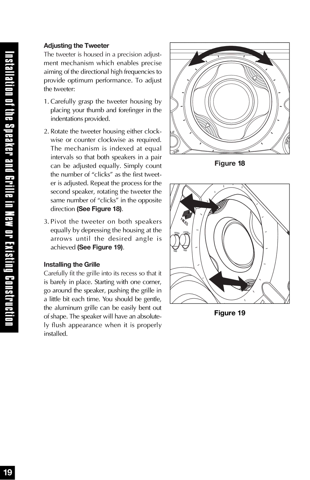 Niles Audio MP6, MP5 manual Adjusting the Tweeter, Installing the Grille 