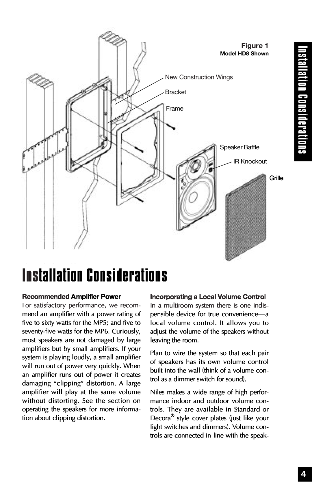 Niles Audio MP5, MP6 manual Installation Considerations, New Construction Wings, Incorporating a Local Volume Control 