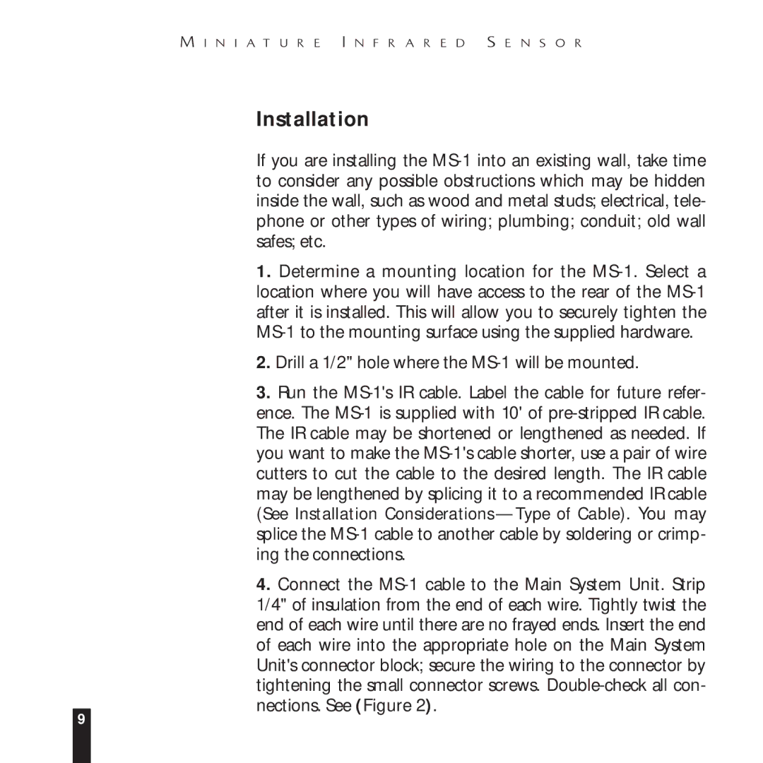 Niles Audio MS-1 manual Installation 