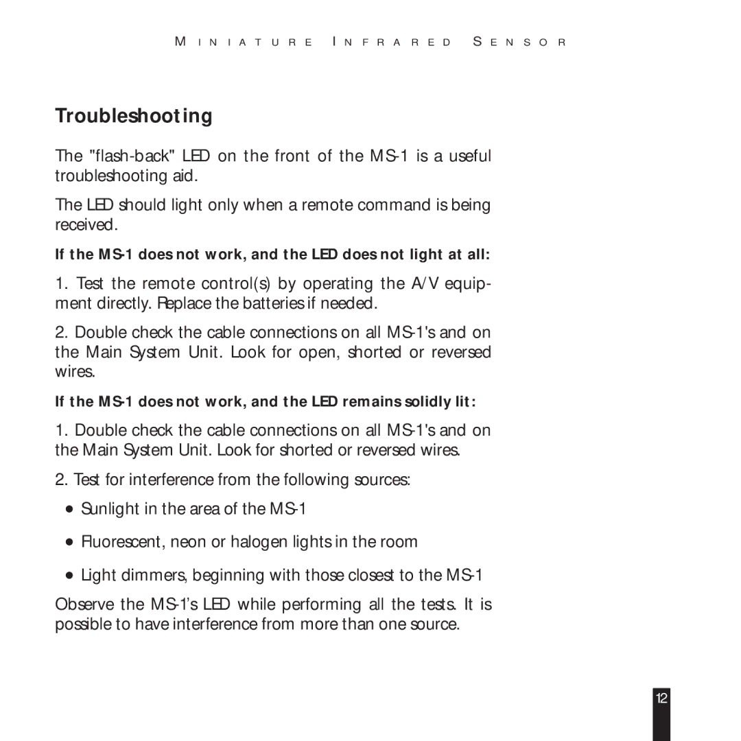 Niles Audio MS-1 manual Troubleshooting 