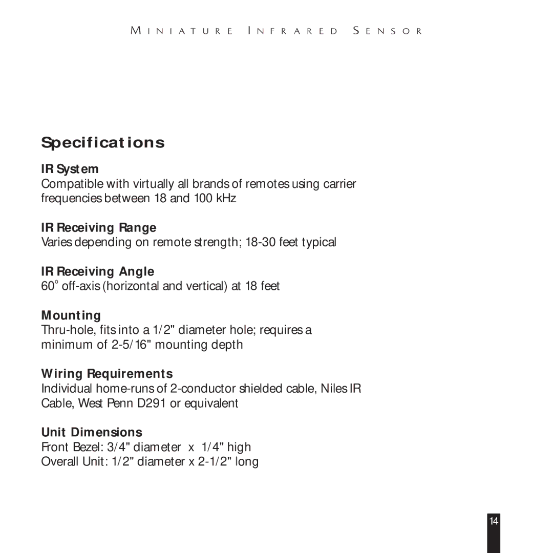 Niles Audio MS-1 manual Specifications 