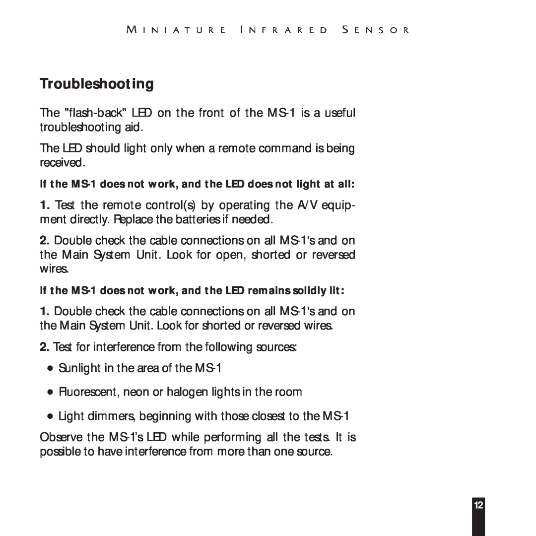 Niles Audio MS-1 manual Troubleshooting 