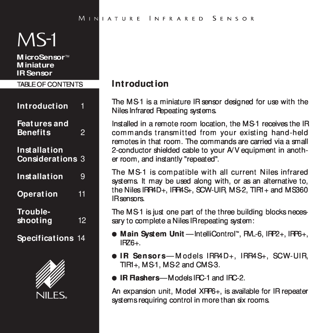 Niles Audio MS-1 manual Introduction 