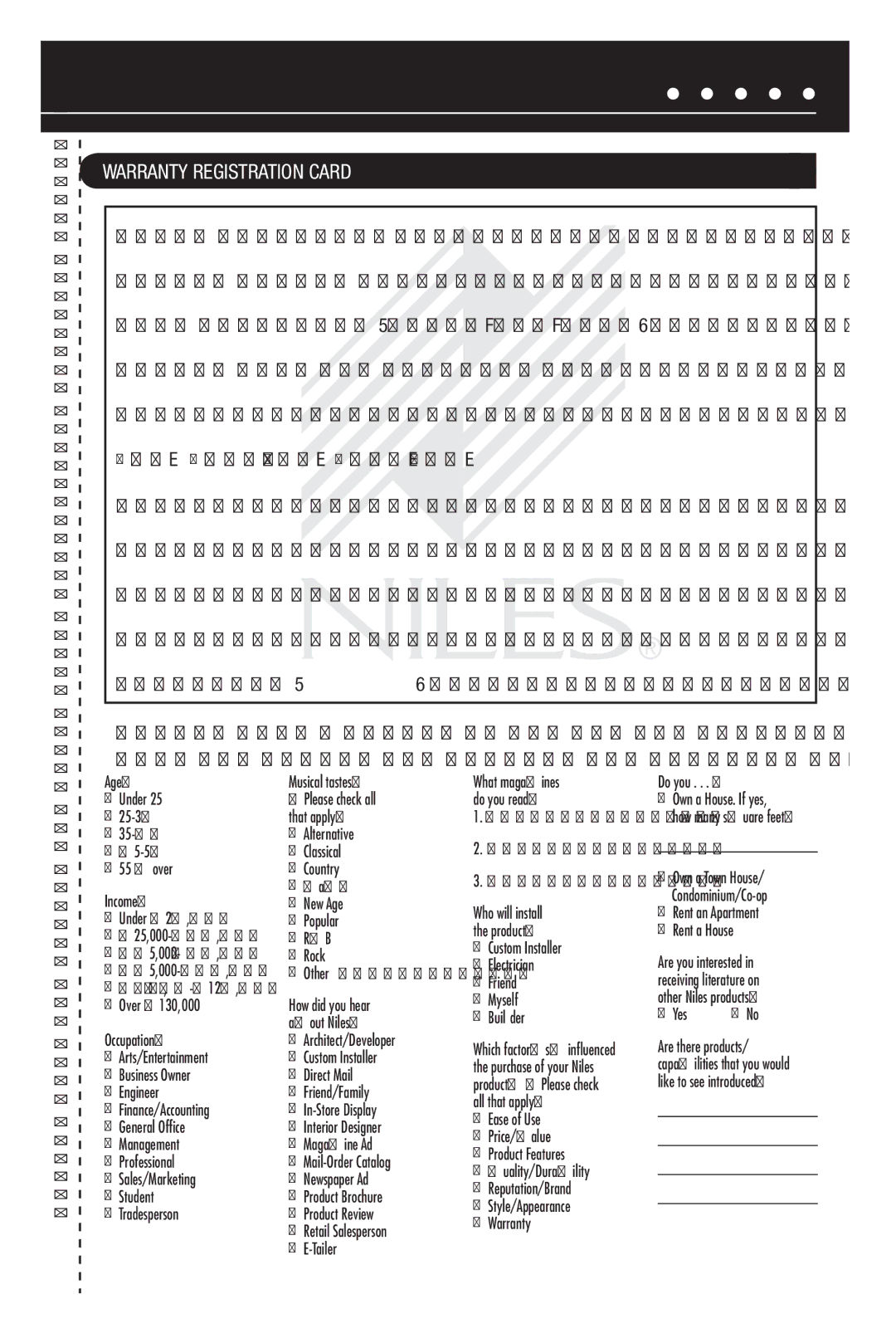 Niles Audio MSA-10A manual Warranty Registration Card, Dr. Miss Mr. Mrs. Ms 