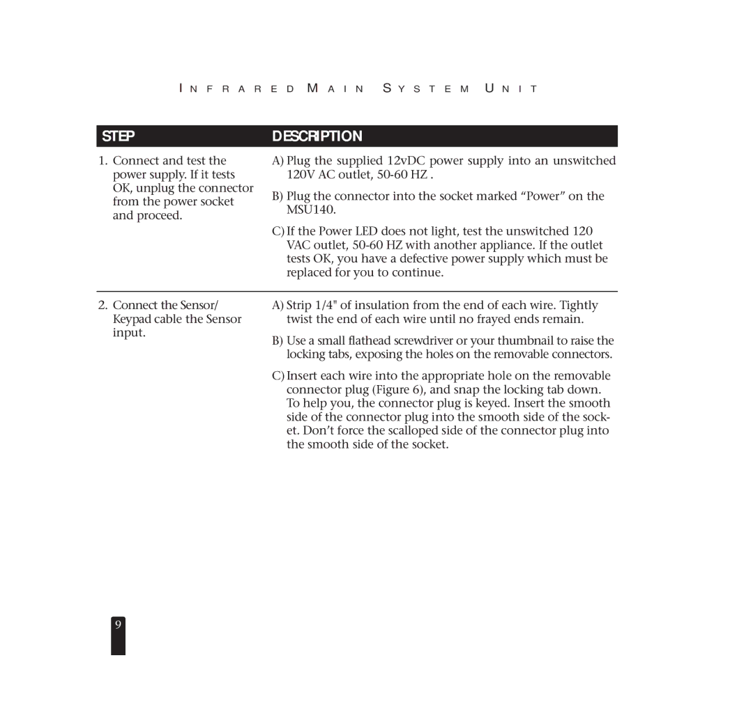 Niles Audio MSU140 manual Stepdescription 