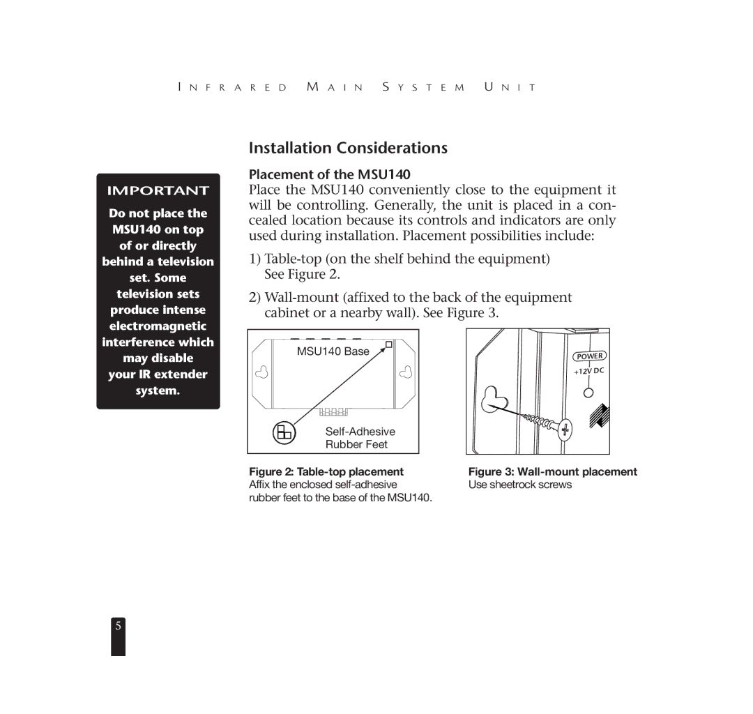 Niles Audio manual Installation Considerations, Placement of the MSU140 