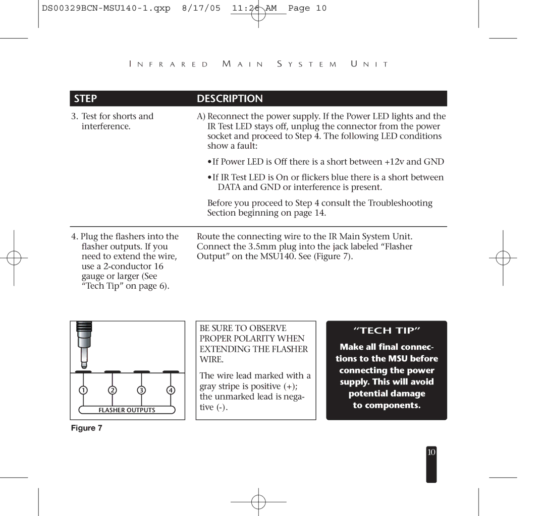 Niles Audio MSU140 specifications Flasher Outputs 