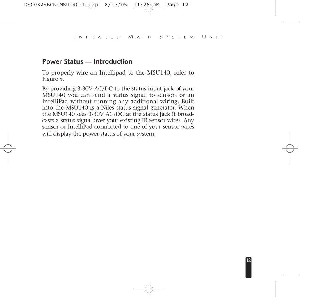 Niles Audio MSU140 specifications Power Status Introduction 