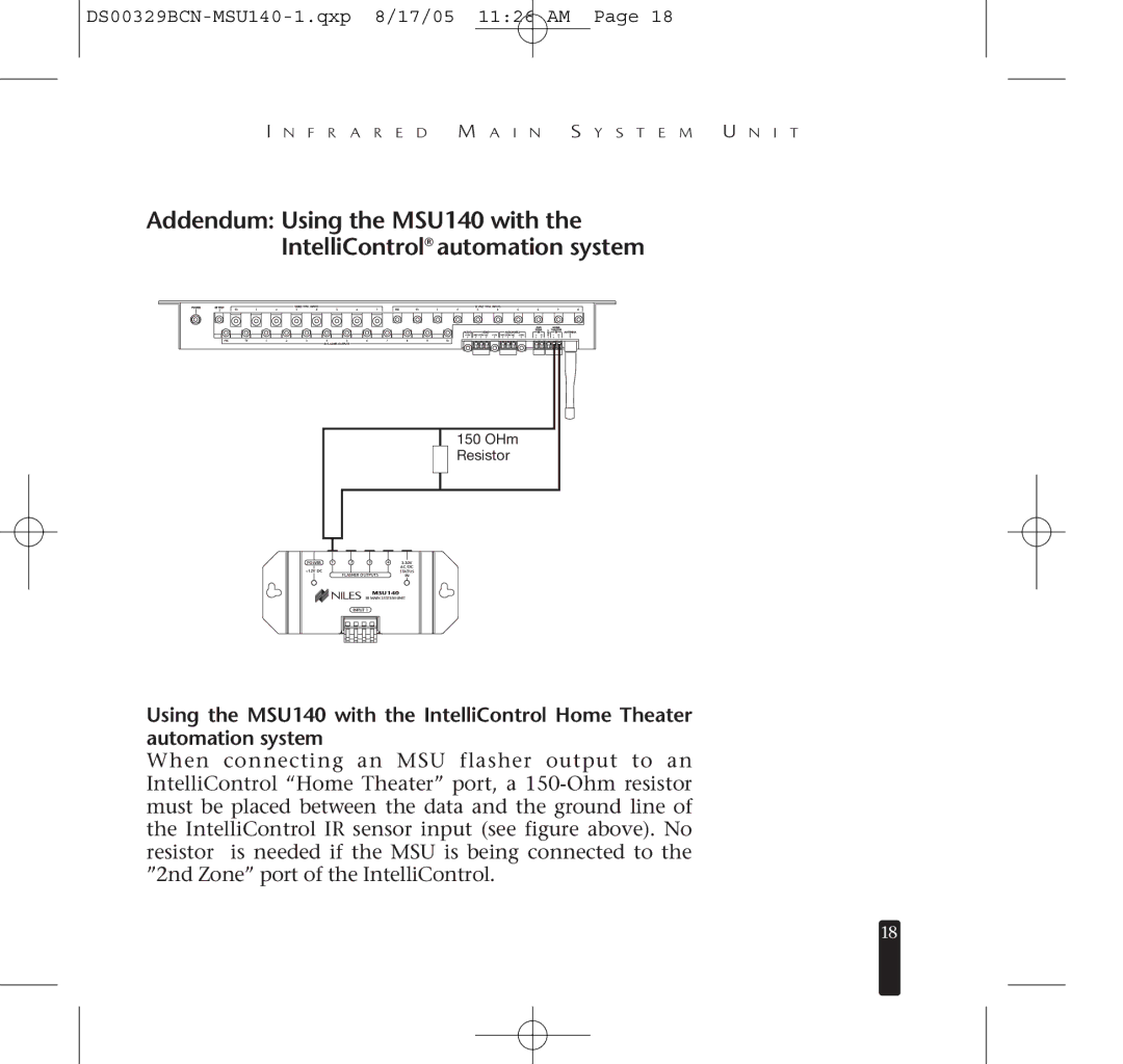 Niles Audio MSU140 specifications OHm Resistor 