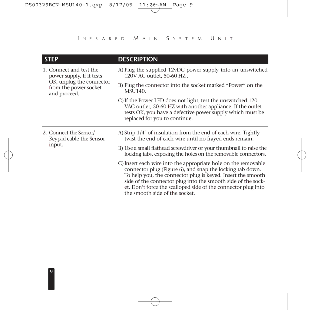 Niles Audio MSU140 specifications Stepdescription 