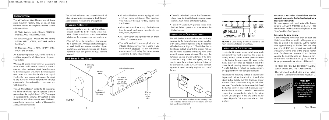 Niles Audio MSU140, MSU250, F1 manual Introduction, Features & Benefits, MF Series Parts Guide, Installation Considerations 