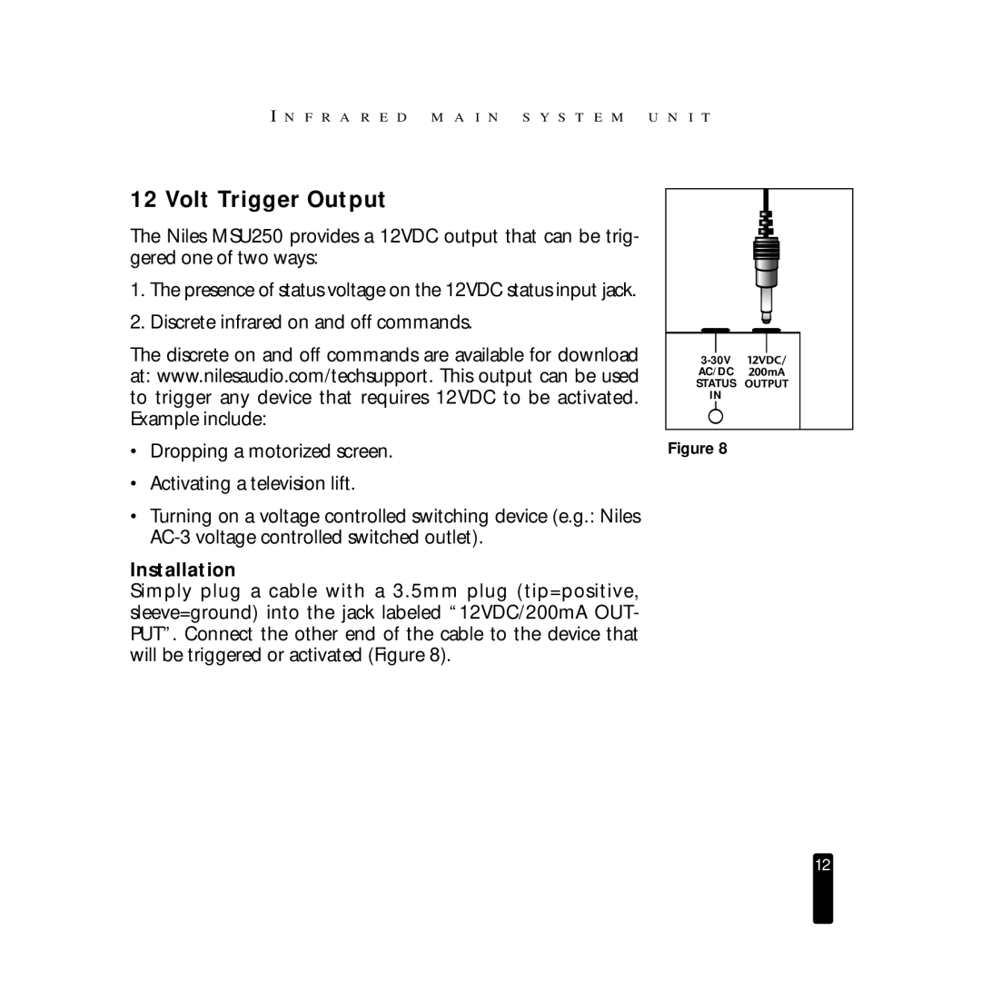 Niles Audio MSU250 manual Volt Trigger Output, Installation 