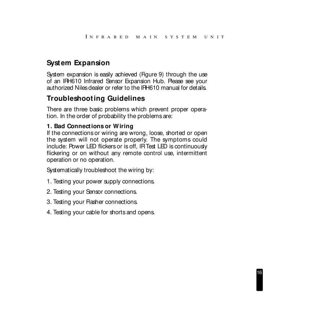 Niles Audio MSU250 manual System Expansion, Troubleshooting Guidelines, Bad Connections or Wiring 