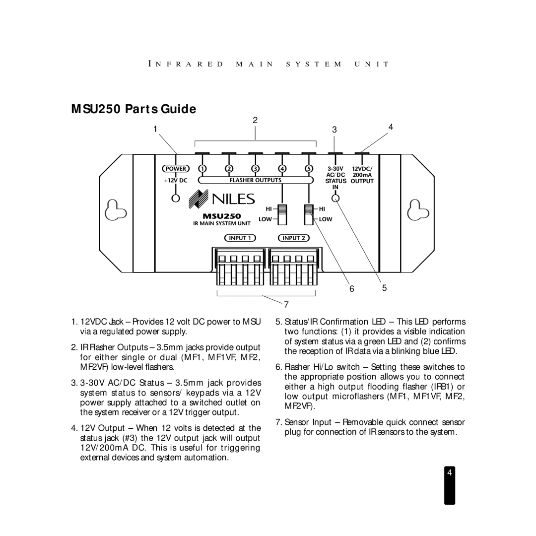 Niles Audio manual MSU250 Parts Guide 