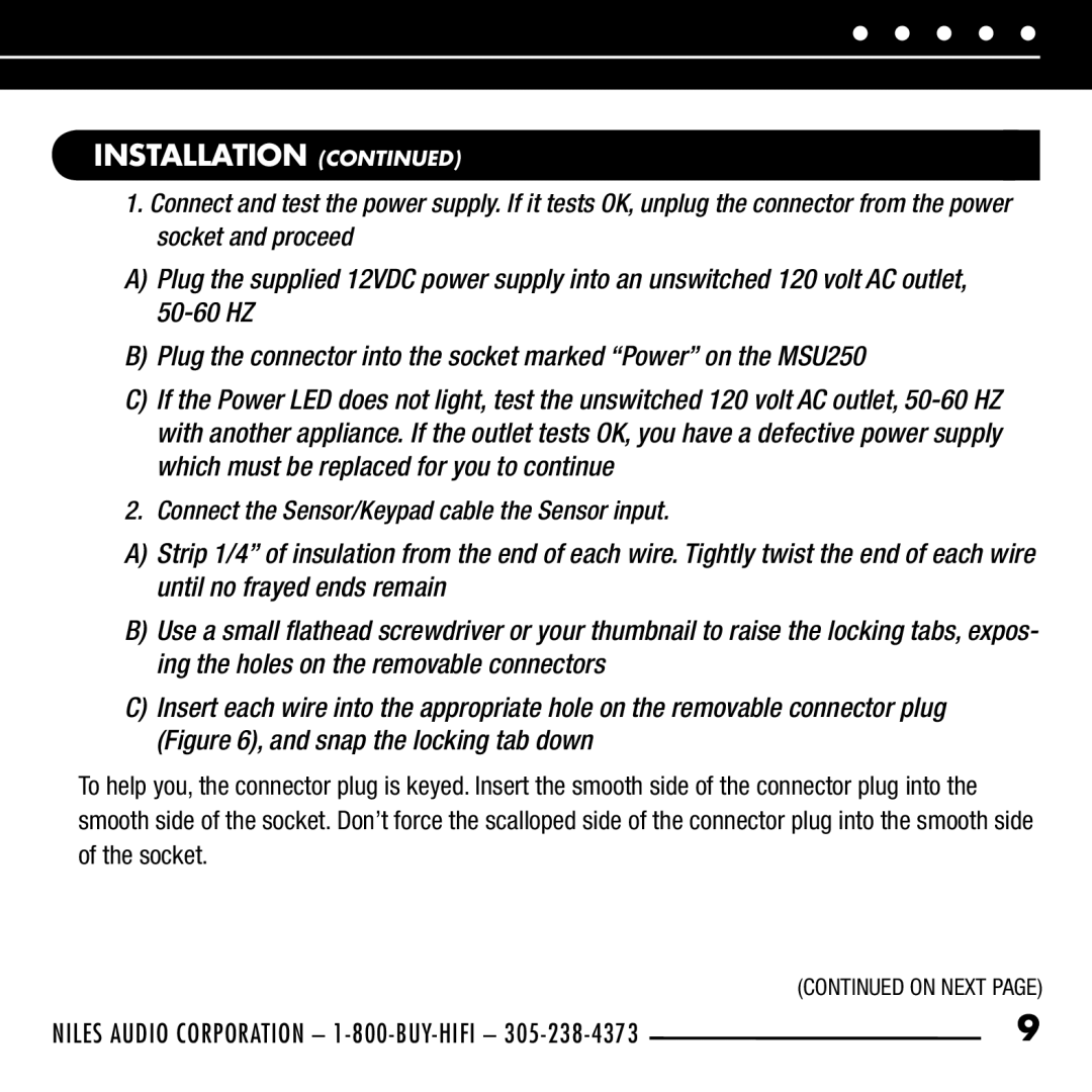 Niles Audio MSU250 manual Tinstallation 