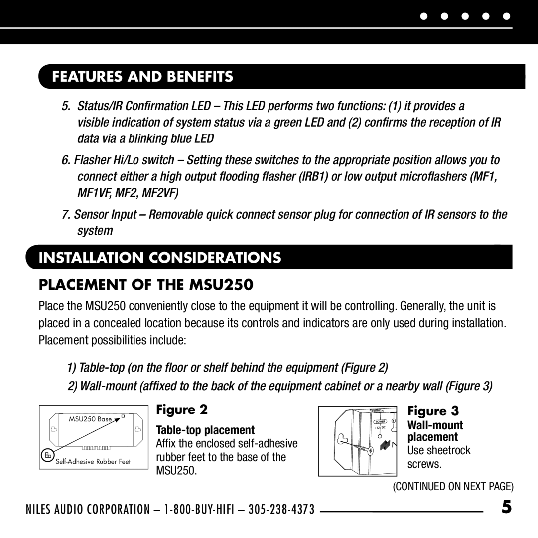 Niles Audio manual Installation Considerations, Placement of the MSU250 