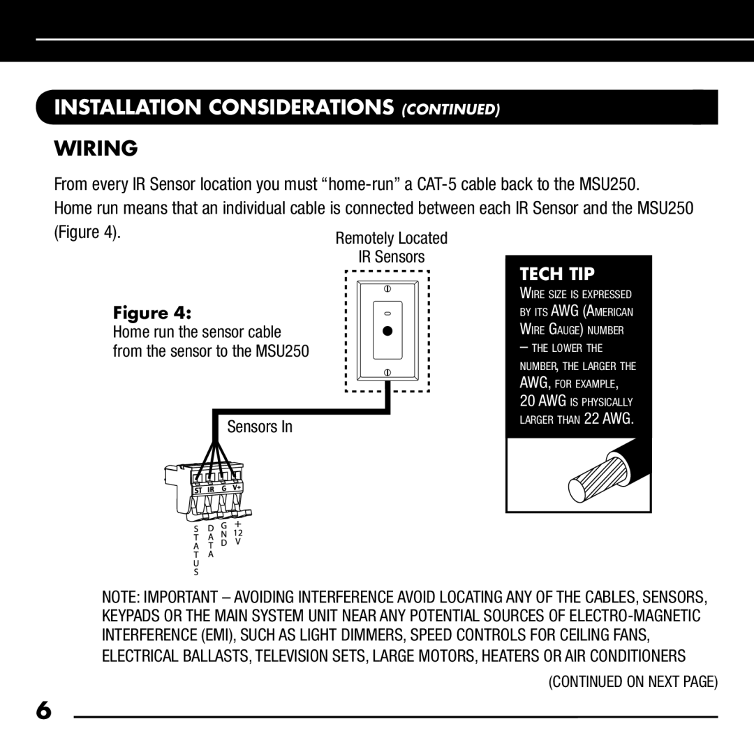 Niles Audio MSU250 manual Wiring, Tech TIP 