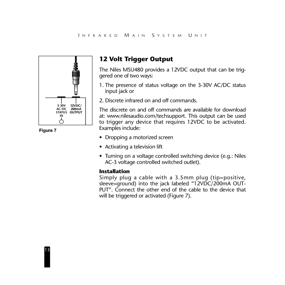 Niles Audio MSU480 manual Volt Trigger Output, Installation 