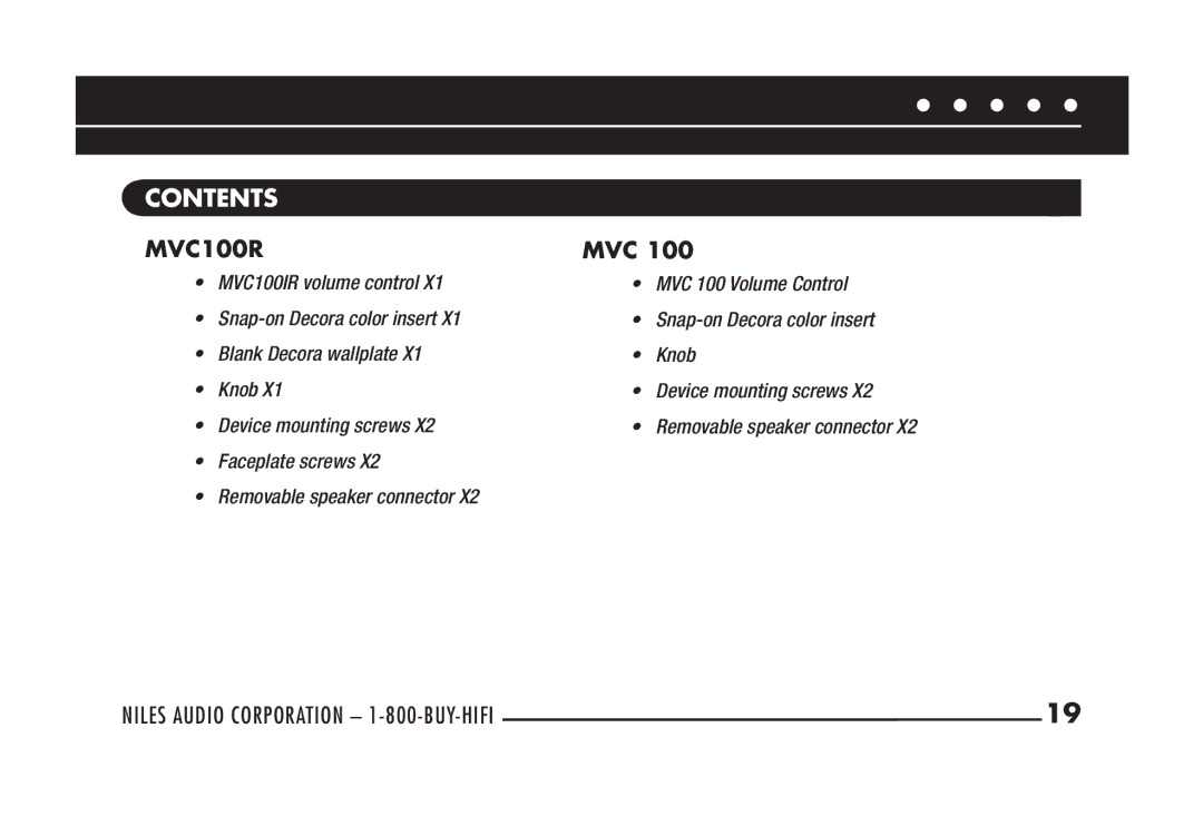 Niles Audio MVC100R manual Contents 