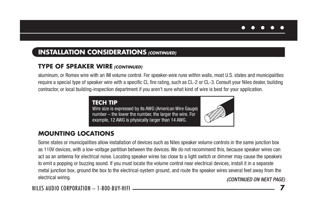 Niles Audio MVC100R manual Mounting Locations, Tech TIP 