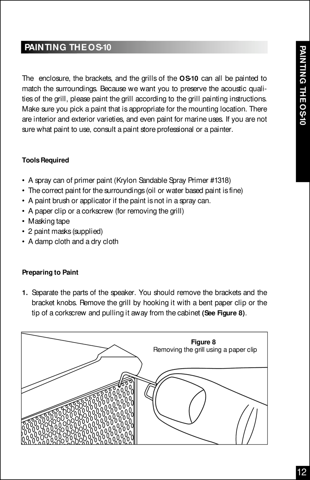 Niles Audio manual Painting the OS-10, Tools Required, Preparing to Paint 