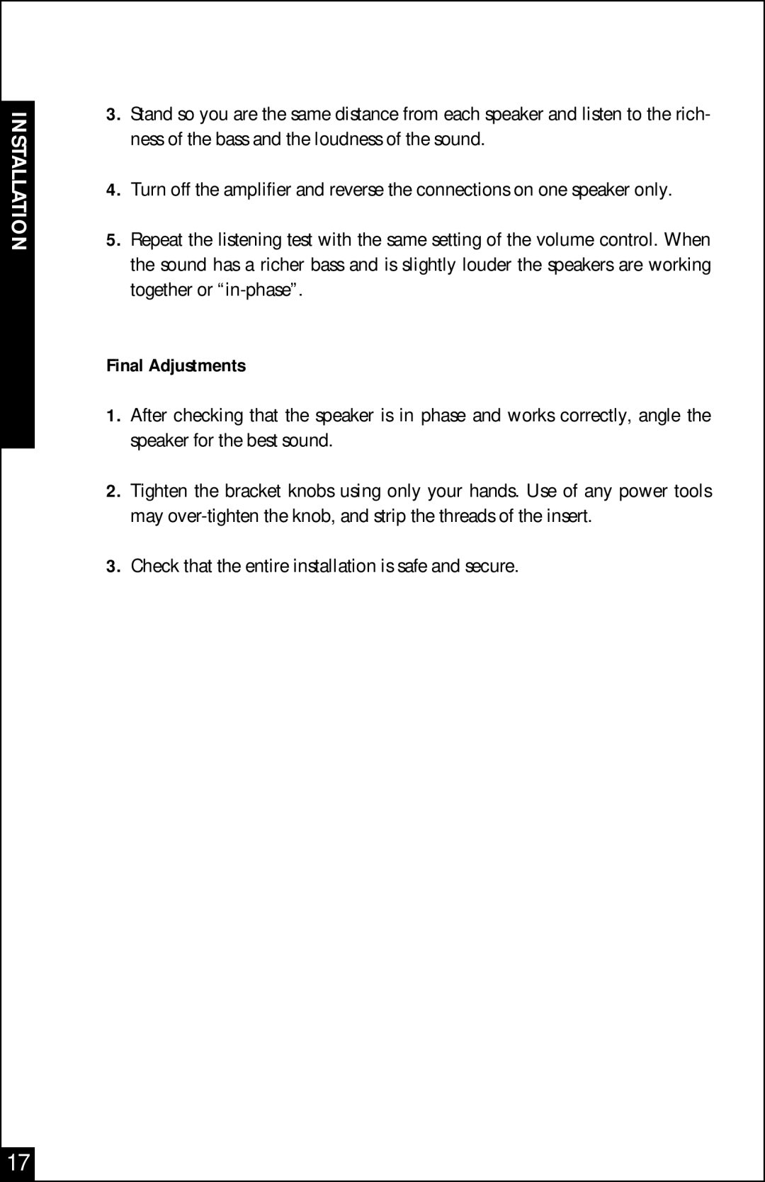 Niles Audio OS-10 manual Final Adjustments 