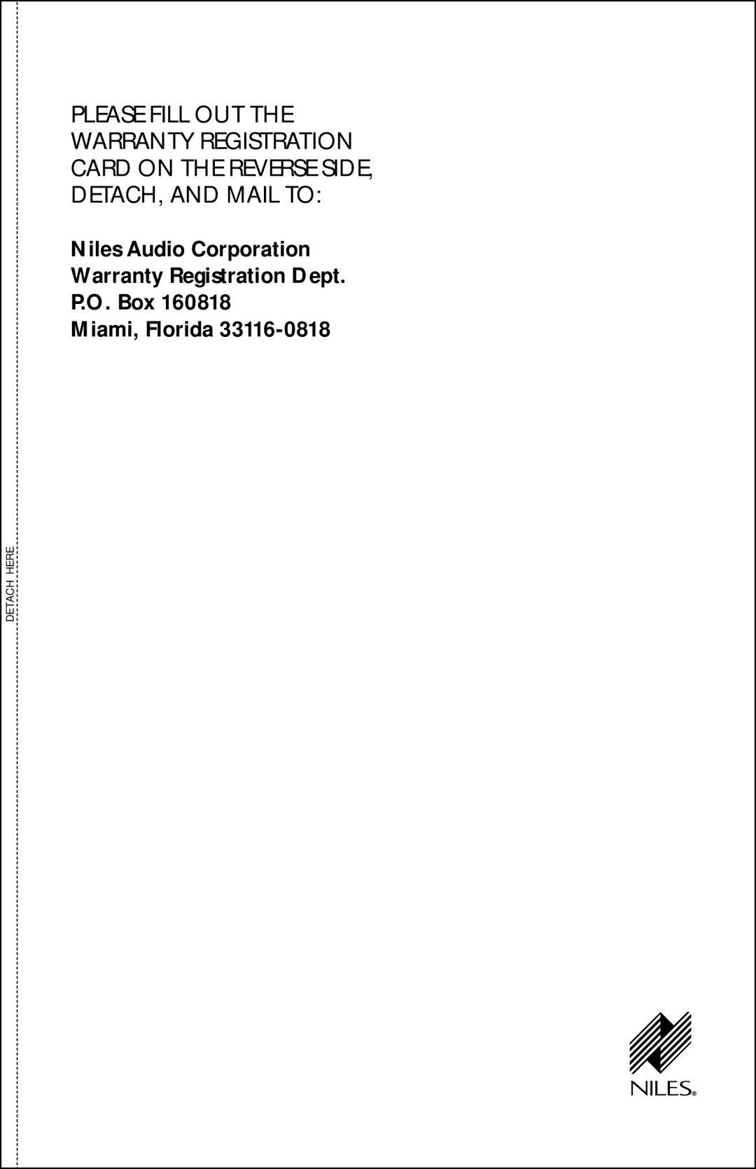 Niles Audio OS-10 manual Detach Here 