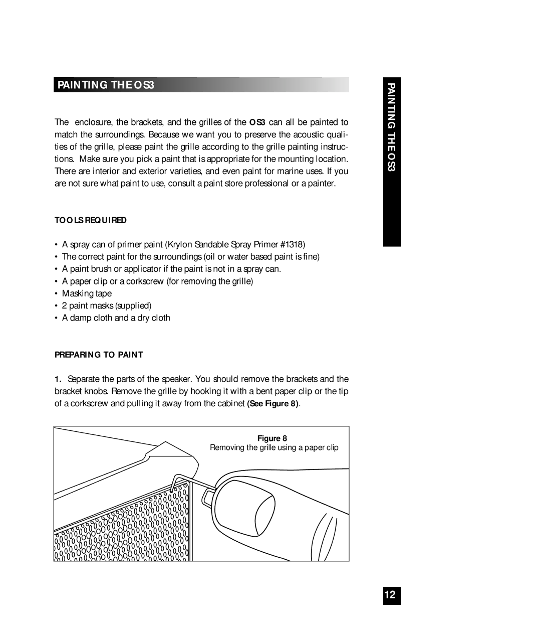 Niles Audio manual Painting the OS3, Tools Required, Preparing to Paint 