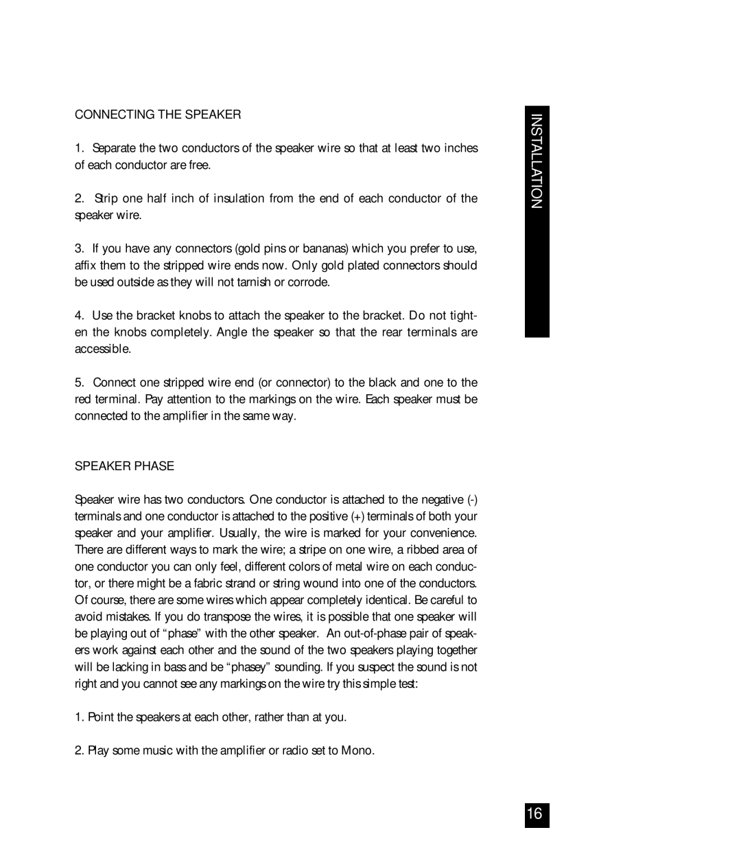 Niles Audio OS3 manual Connecting the Speaker, Speaker Phase 