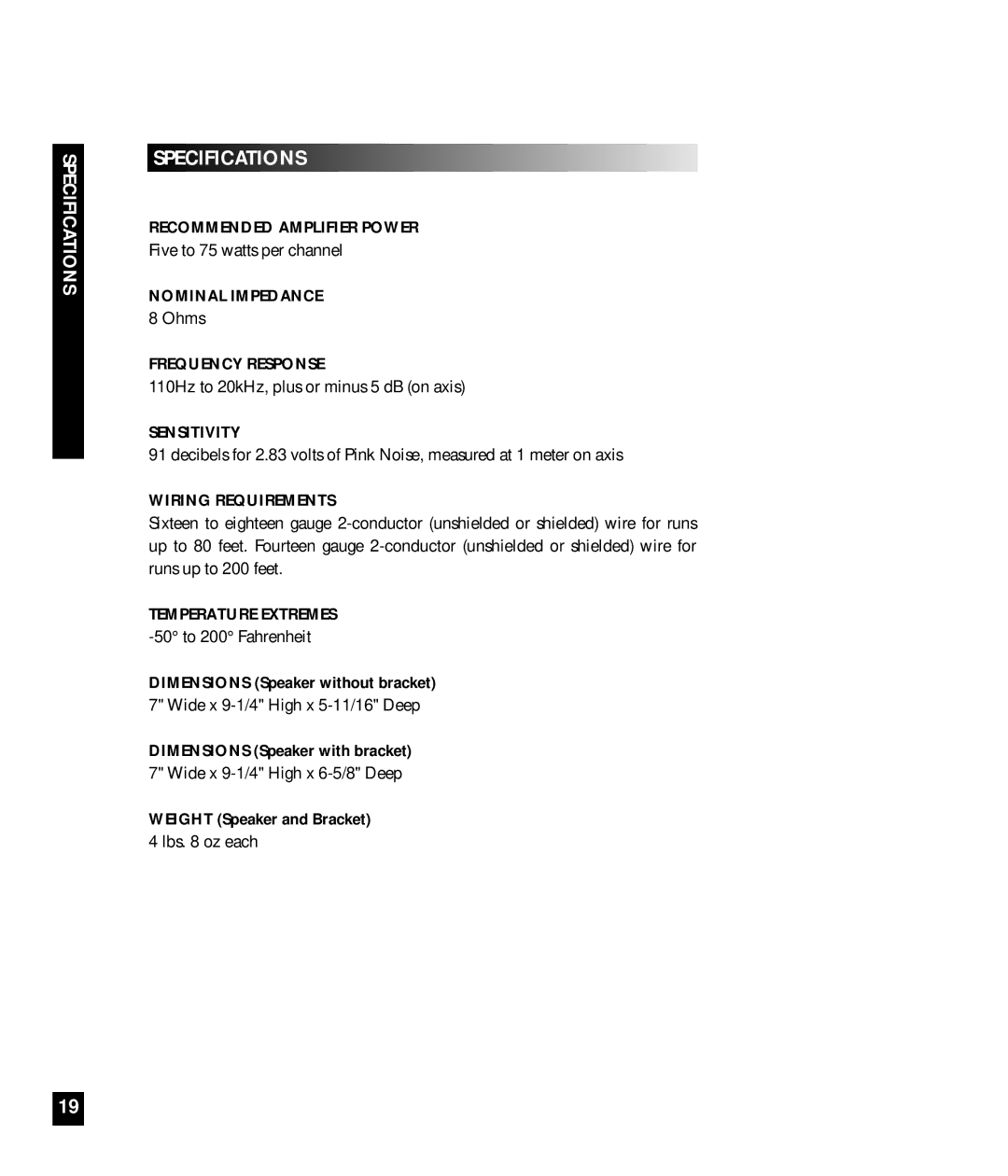 Niles Audio OS3 manual Specifications 