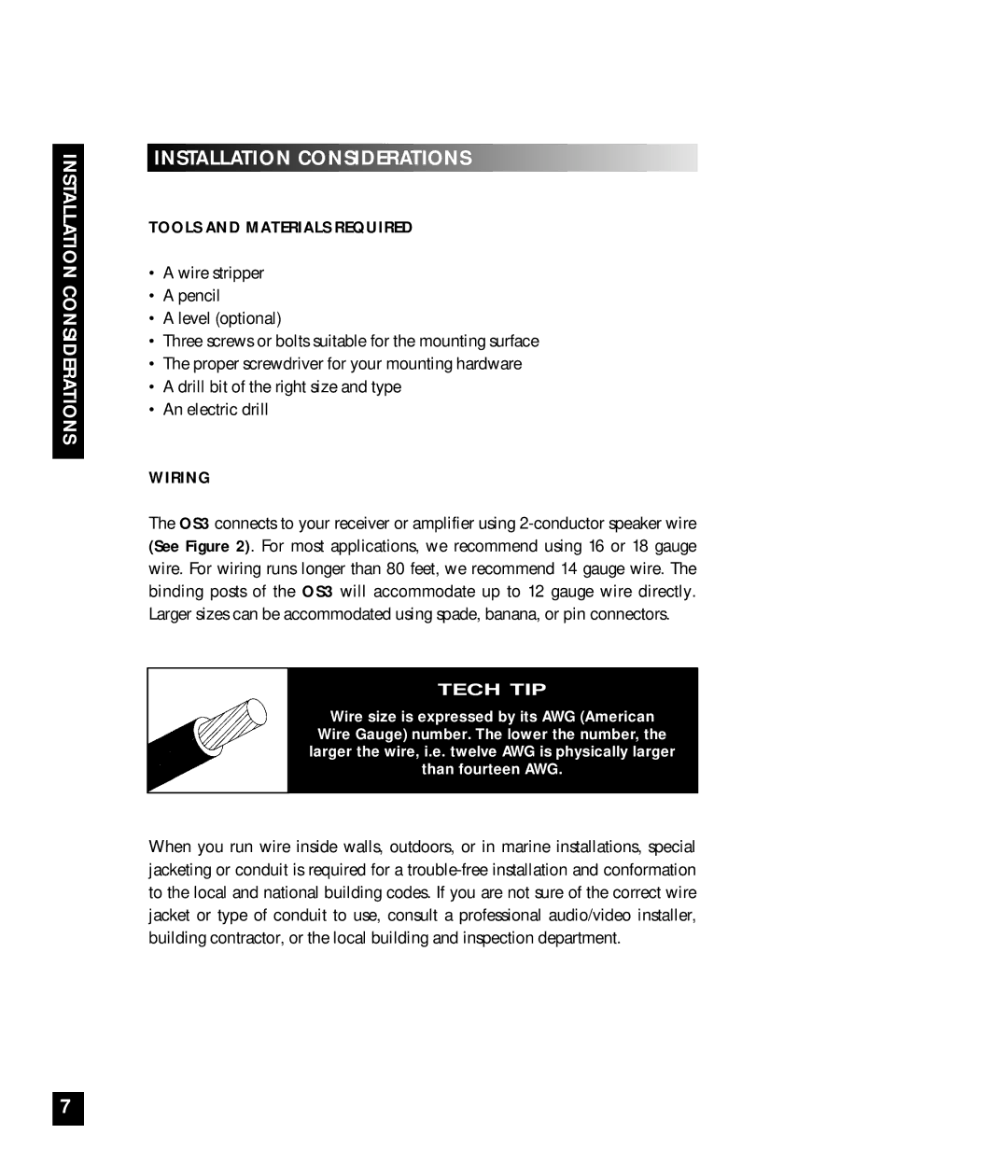 Niles Audio OS3 manual Installation Considerations, Tools and Materials Required, Wiring 