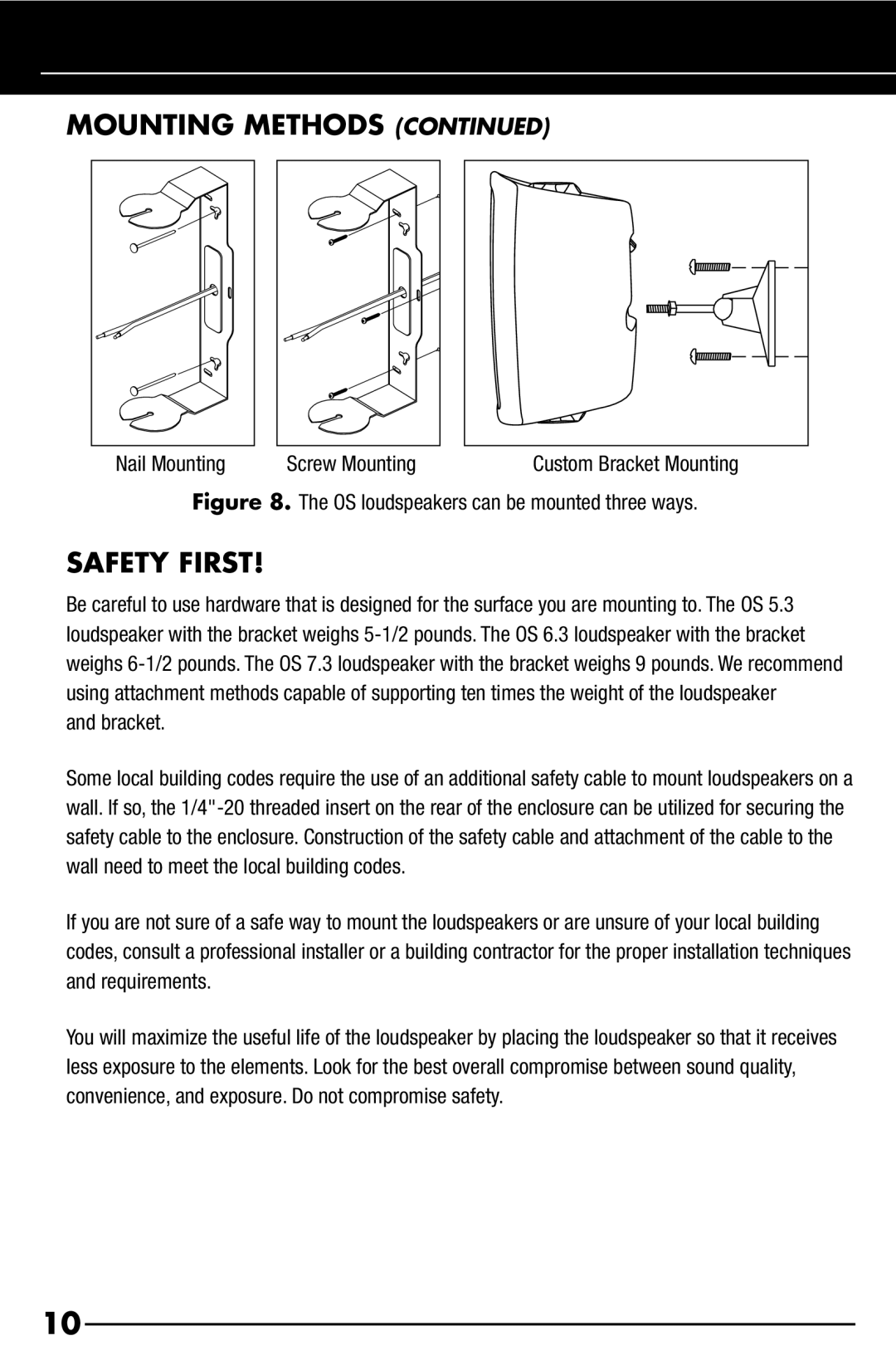 Niles Audio OS5.3, OS7.3, OS6.3 manual Safety First, Bracket 