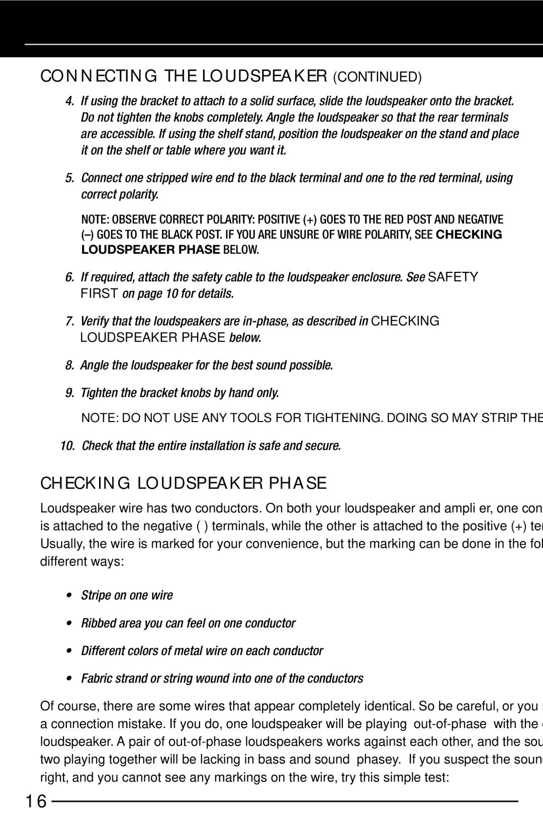 Niles Audio OS5.3, OS7.3, OS6.3 manual Checking Loudspeaker Phase 