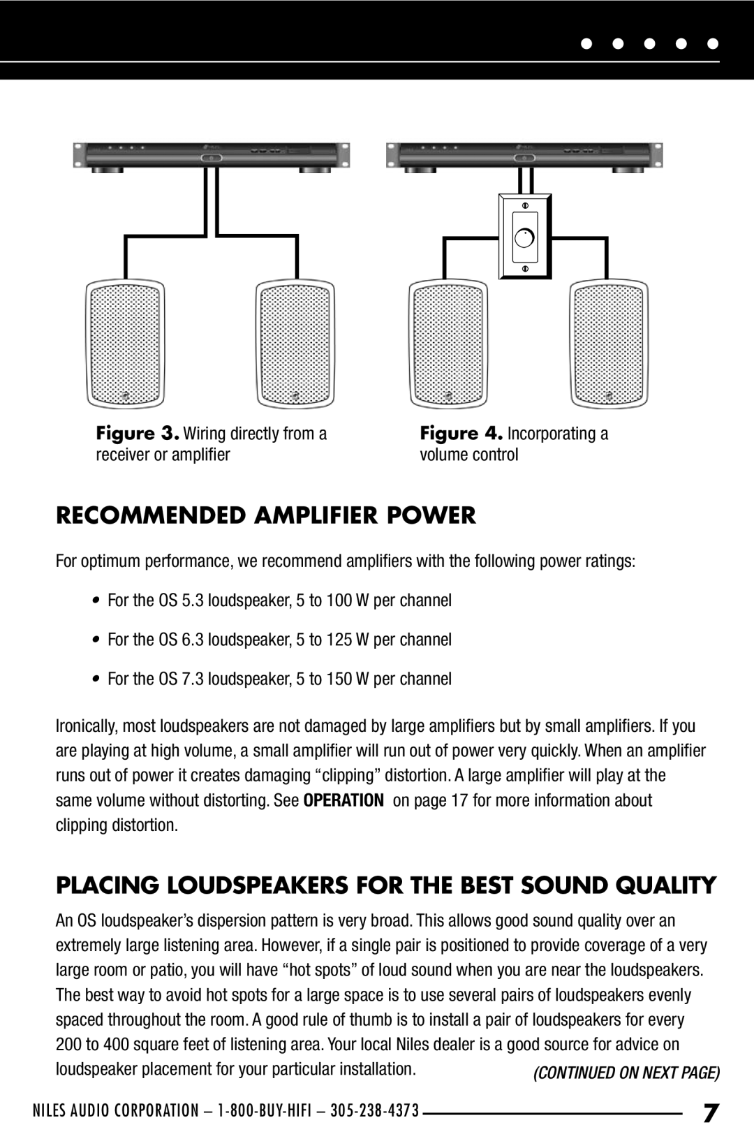 Niles Audio OS5.3, OS7.3, OS6.3 manual Recommended Amplifier Power, Placing Loudspeakers for the Best Sound Quality 