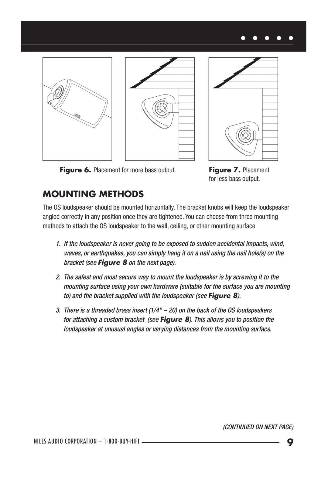 Niles Audio OS6.3Si, OS5.3SI manual Mounting Methods, Placement for more bass output 