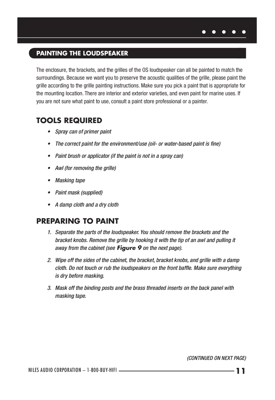 Niles Audio OS6.3Si, OS5.3SI manual Tools Required, Preparing to Paint, Painting the Loudspeaker 