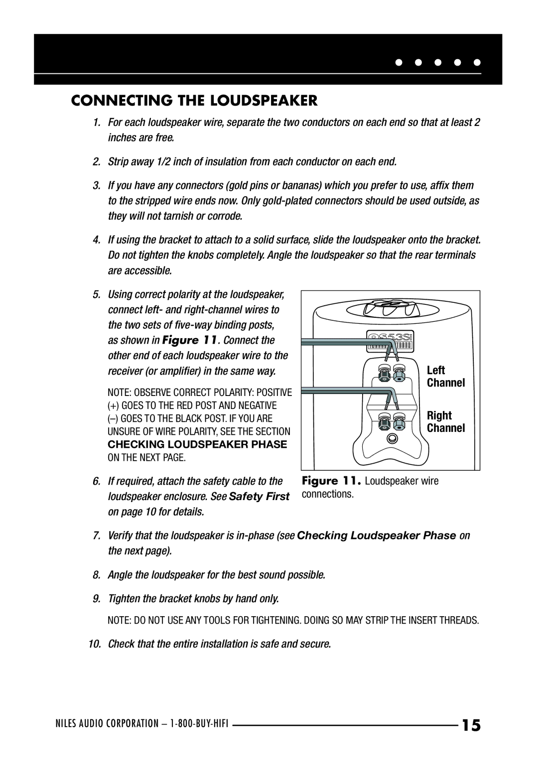 Niles Audio OS6.3Si, OS5.3SI manual Connecting the Loudspeaker, On page 10 for details 